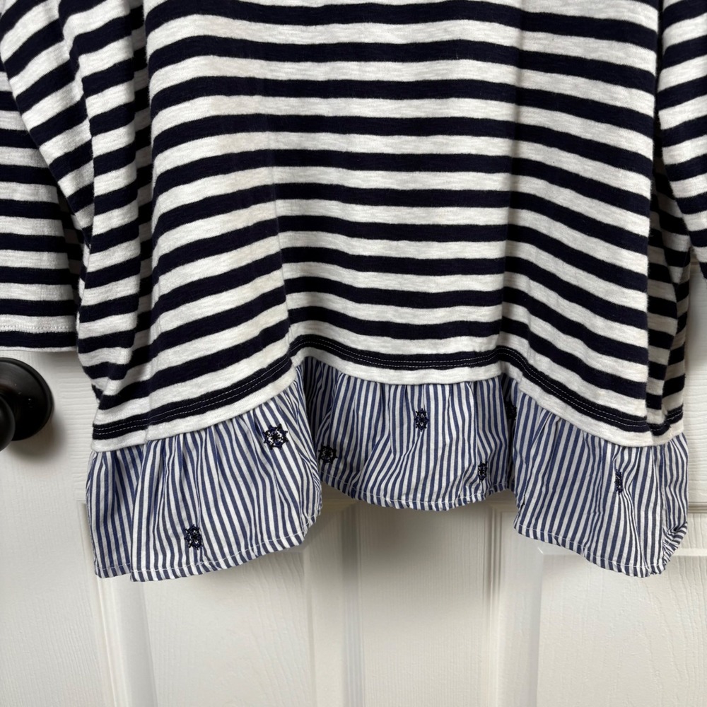 Talbots Navy White Striped Top Womens 2X Ruffle Hem Nautical Coastal Preppy - Picture 4 of 6